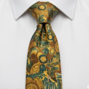 Creazione Giovanni Milano Silk Tie Gold Green Roman Greco Architecture Italy Vtg